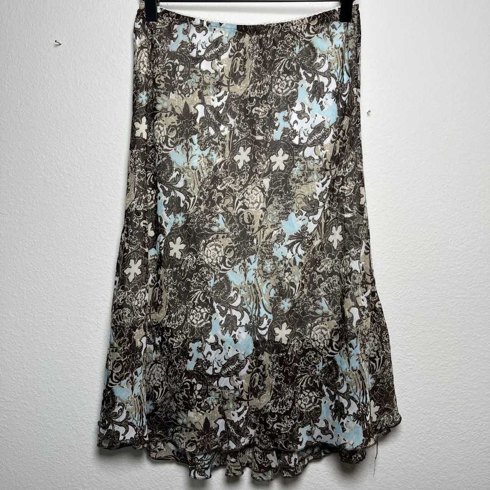 VTG y2k Notation Women Midi Skirt Medium Petite Brown‎ Goblincore Pull On Forest